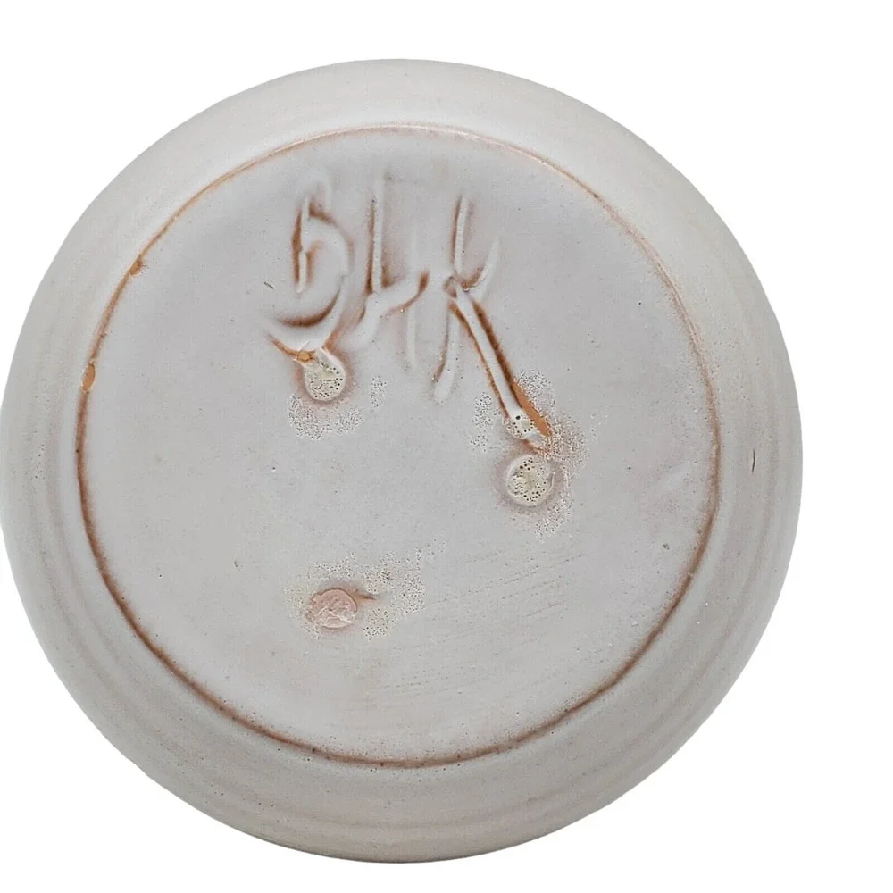 Pink Squat Pottery Vase Ceramic Raised Floral Relief Scalloped Rim Signed Retro